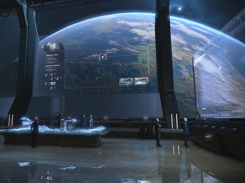 Futuristic Command Center — Blue, Dramatic