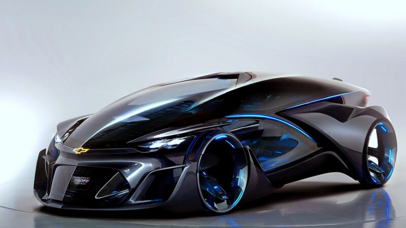 Futuristic Concept Car — Black, 3d Render, Blue Lights