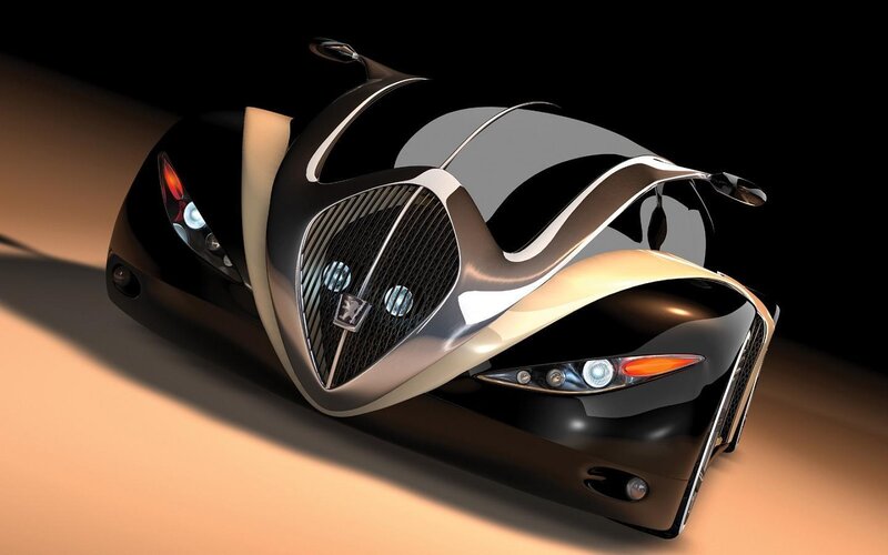Futuristic Concept Car — Black, Dramatic, 3d Render, Headlights, Grille