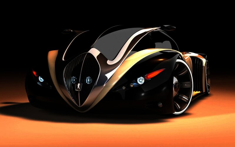 Futuristic Concept Car — Black, Dramatic, 3d Render, Headlights