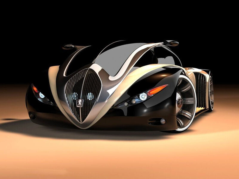 Futuristic Concept Car — Black, Dramatic, 3d Render, Headlights, Wheels