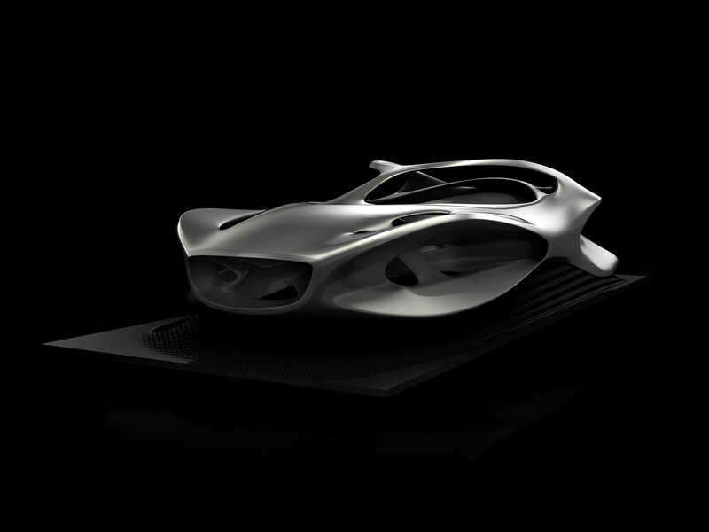 Futuristic Concept Car — Black, Dramatic, 3d Render, Platform