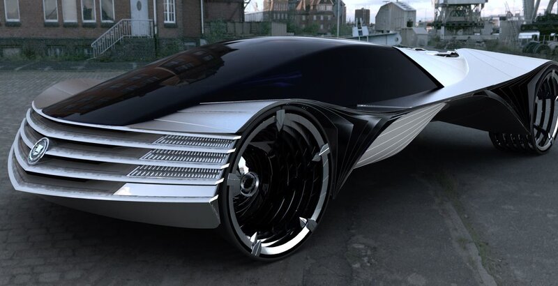 Futuristic Concept Car — Black, Dramatic, Afternoon, 3d Render