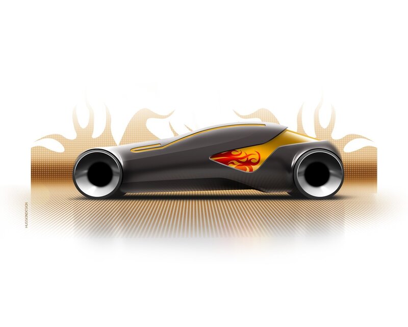 Futuristic Concept Car — Black, Dramatic, Digital Art, Flames