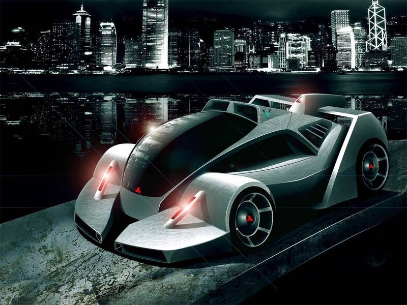Futuristic Concept Car — Black, Dramatic, Night, Digital Art, City Skyline