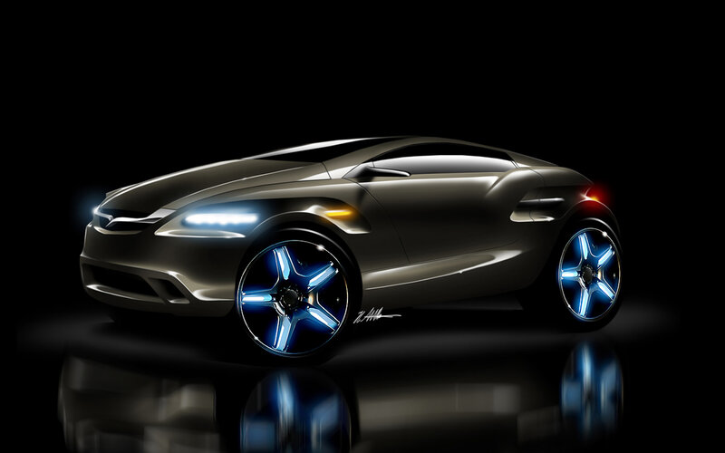 Futuristic Concept Car — Black, Dramatic, Night, Digital Art, Headlights