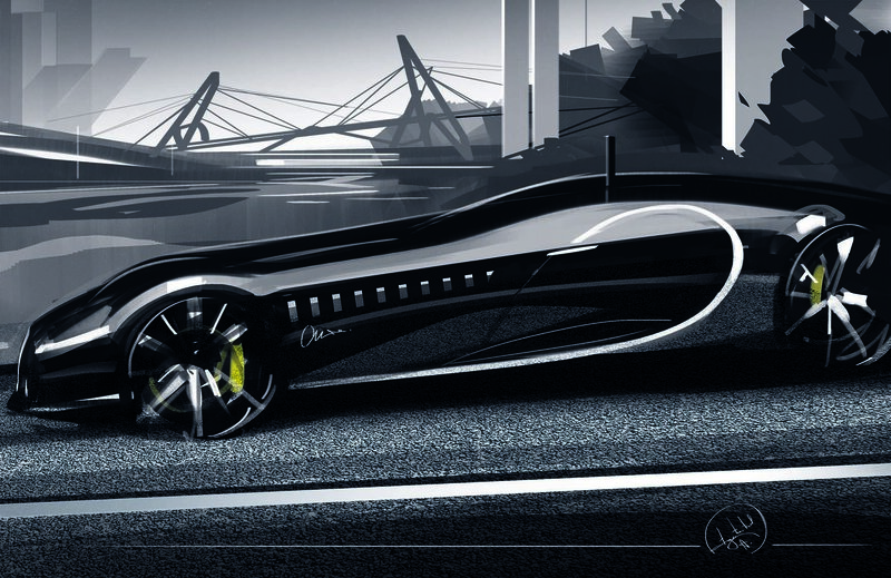 Futuristic Concept Car — Black, Dramatic, Night, Digital Art, Road