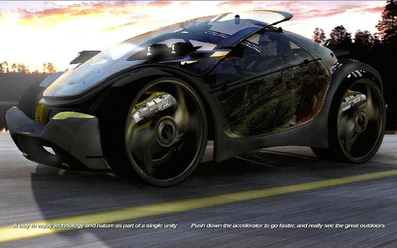 Futuristic Concept Car — Black, Dramatic, Sunset