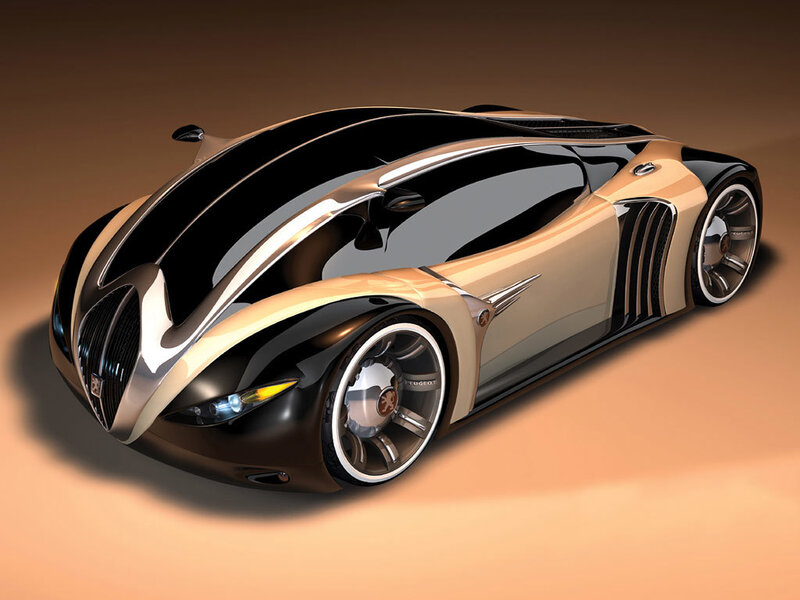 Futuristic Concept Car — Black, Sleek, 3d Render, Wheels, Headlights, Gold