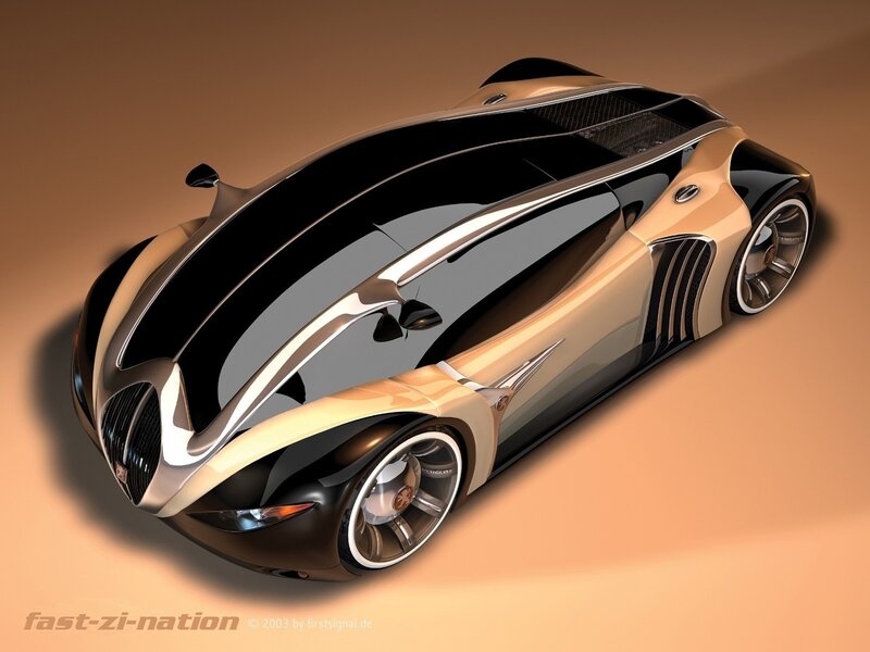 Futuristic Concept Car — Black, Sleek, 3d Render, Wheels, Windows, Grille, Gold