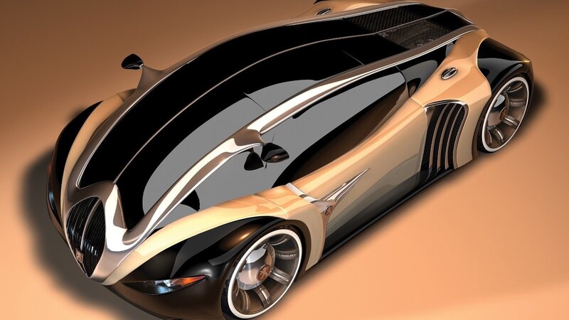 Futuristic Concept Car — Black, Sleek, 3d Render, Wheels, Windows, Grille