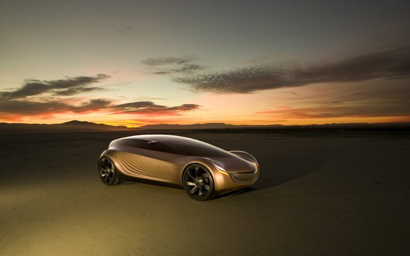 Futuristic Concept Car — Gold, Dramatic, Sunset