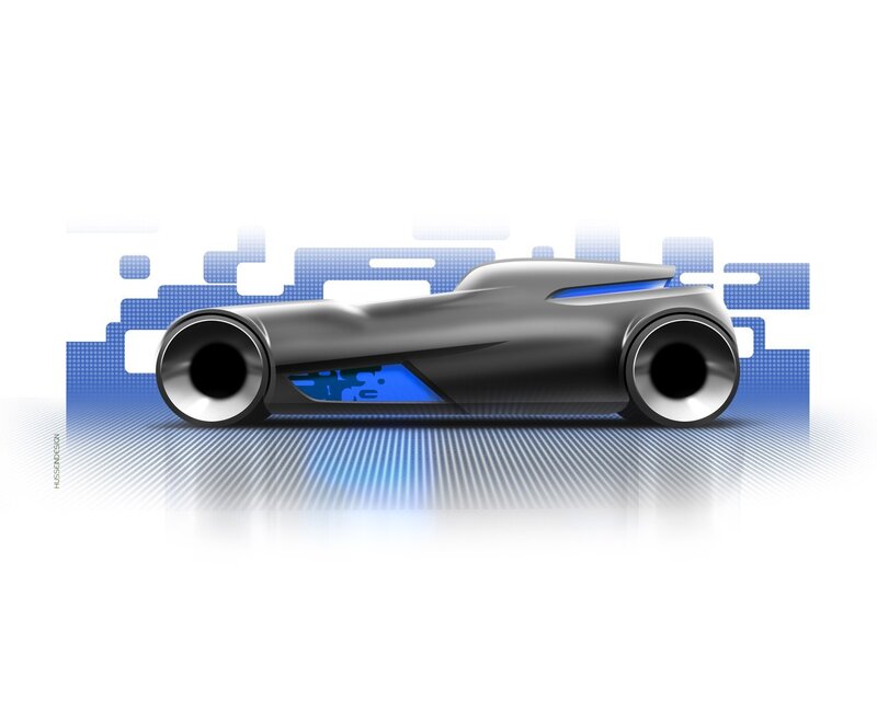 Futuristic Concept Car — Gray, Digital Art, Blue Light