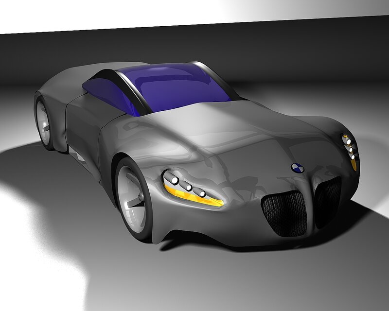 Futuristic Concept Car — Gray, Dramatic, 3d Render, Headlights