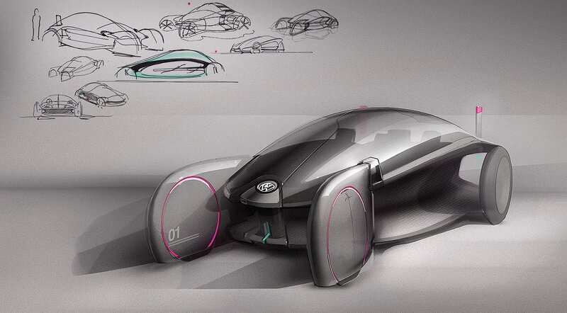 Futuristic Concept Car — Gray, Dramatic, Digital Art, Sketches