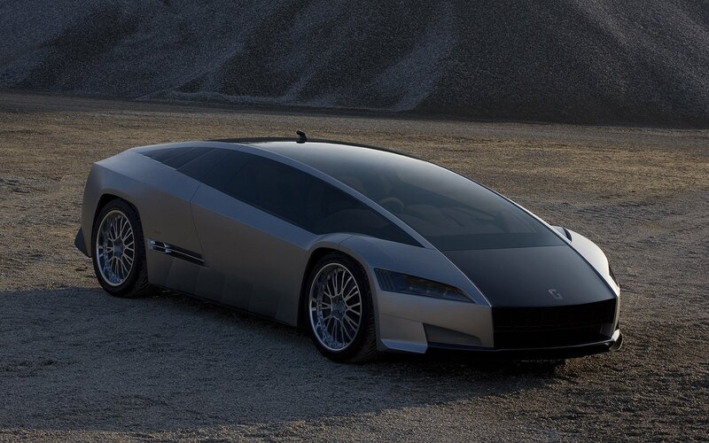 Futuristic Concept Car — Gray, Dramatic, Sunset