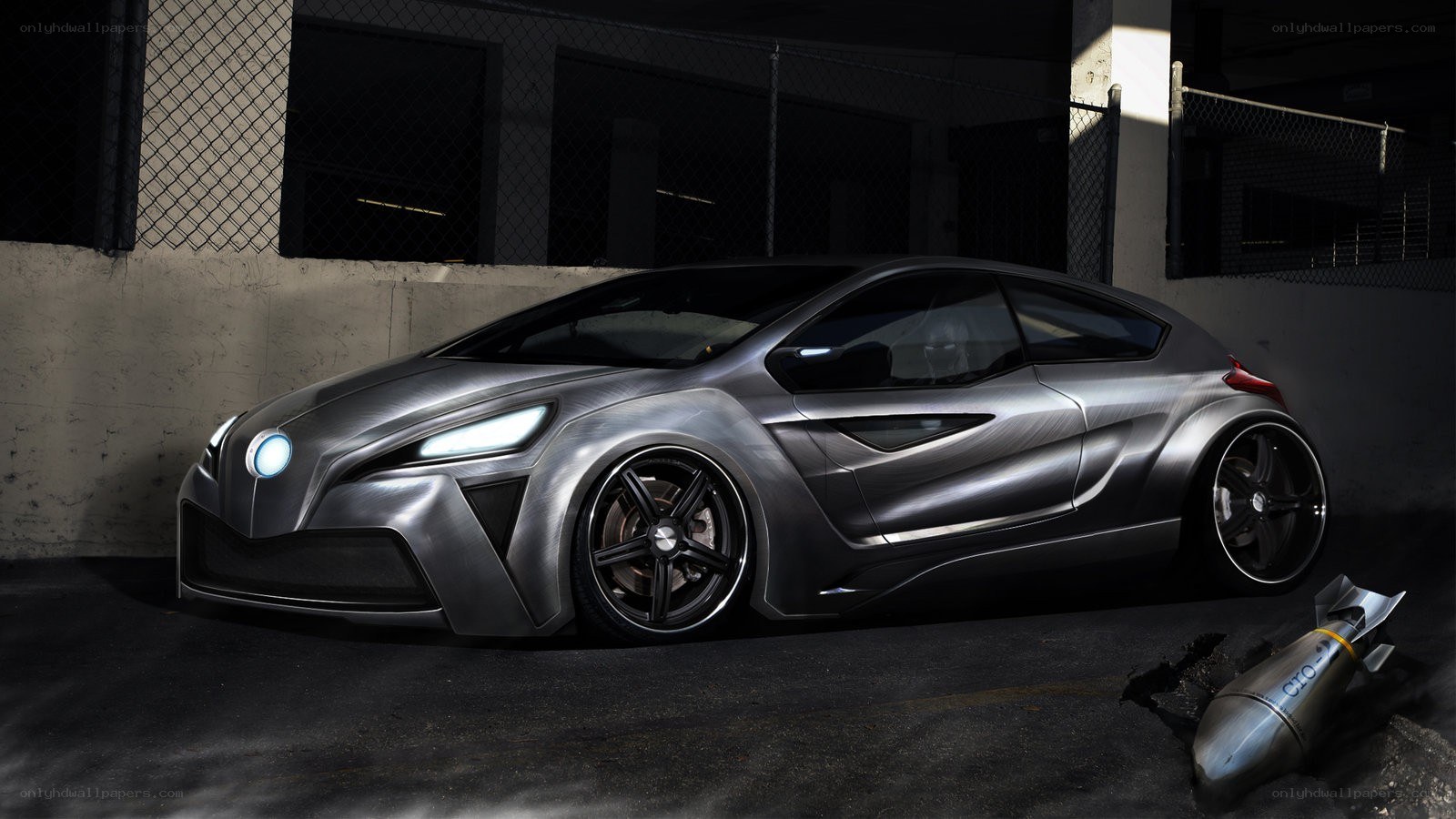futuristic concept car in garage