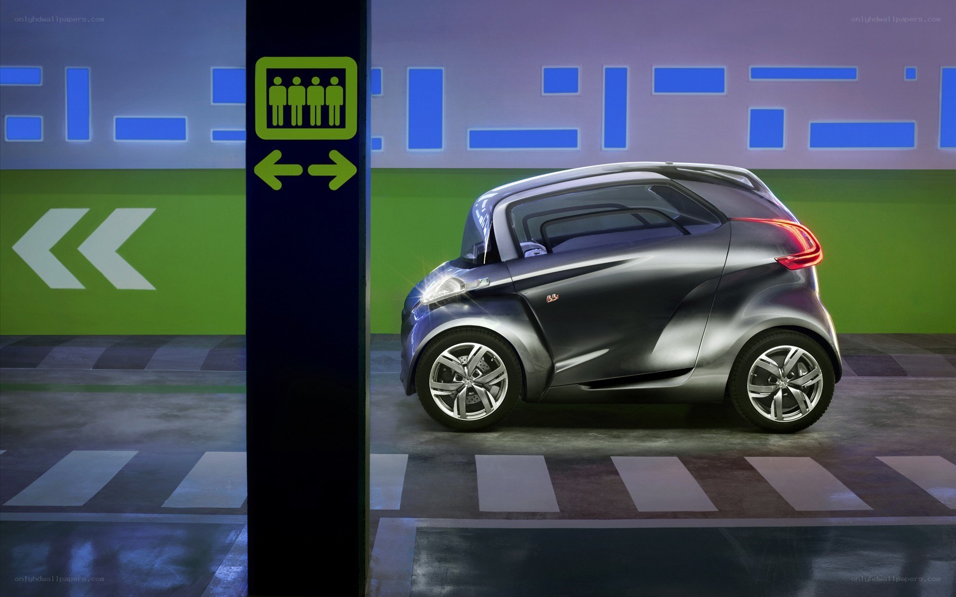 futuristic concept car in parking garage