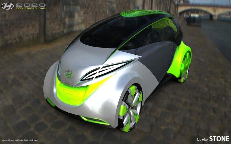 Futuristic Concept Car — Silver, 3d Render, Cobblestone Street