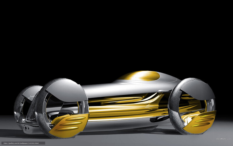 Futuristic Concept Car — Silver, Dramatic, 3d Render, Wheels, Gold Accents