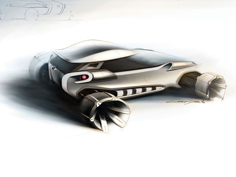 Futuristic Concept Car — Silver, Dramatic, Illustration