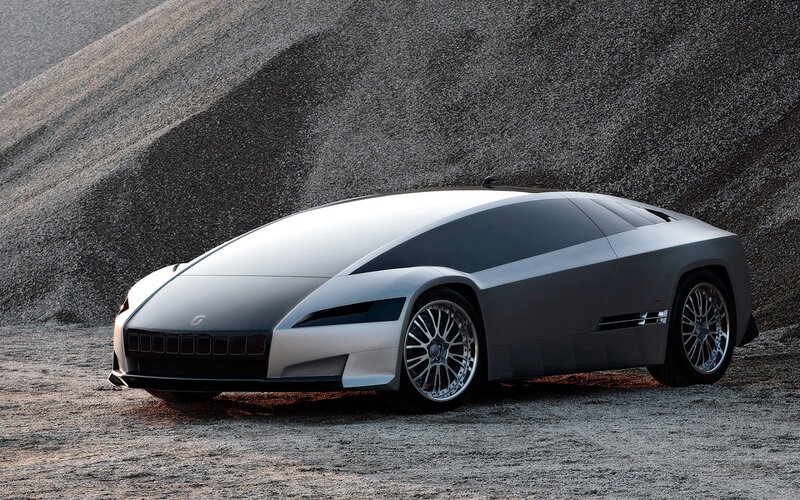 Futuristic Concept Car — Silver, Dramatic, Sunset, 3d Render