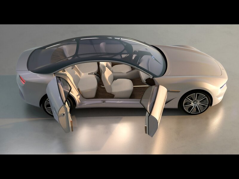 Futuristic Concept Car — Silver, Modern, 3d Render, Open Doors