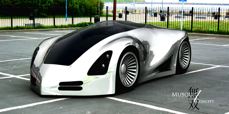 Futuristic Concept Car — Silver, Modern, Afternoon
