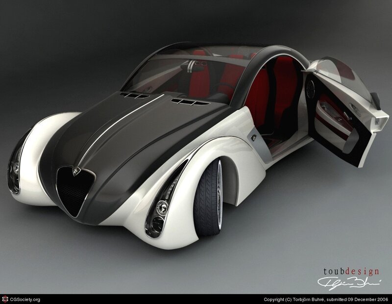 Futuristic Concept Car — White, Dramatic, 3d Render, Red Seats