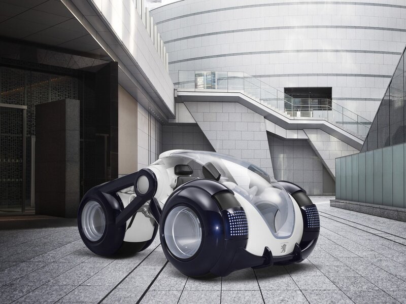 Futuristic Concept Car — White, Modern, 3d Render, Building, Stairs