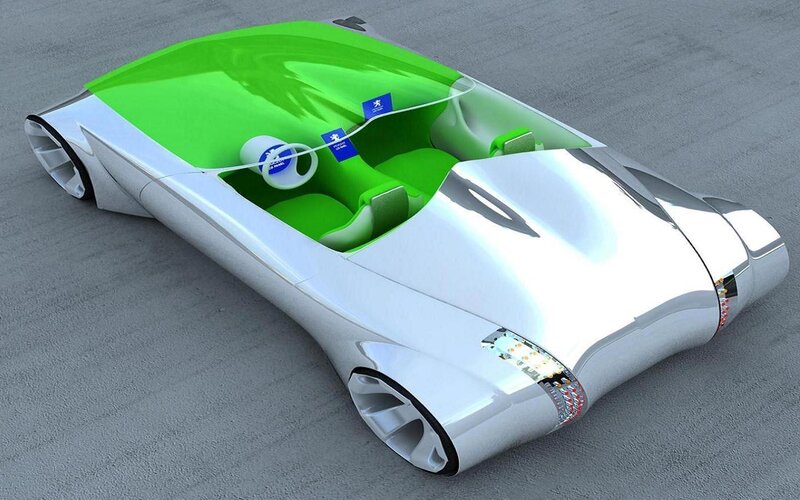 Futuristic Concept Car — White, Sleek, 3d Render, Green Seats