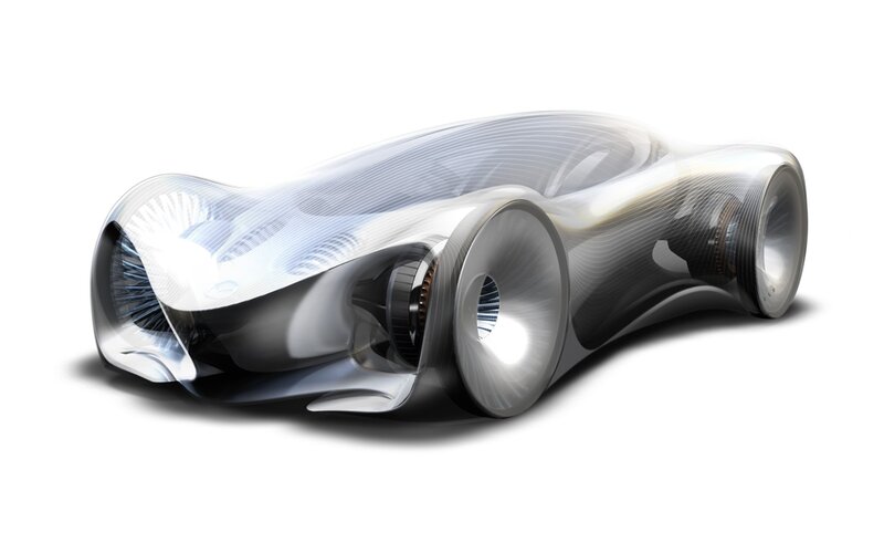 Futuristic Concept Car — White, Sleek, 3d Render, Transparent Body