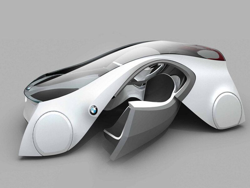 Futuristic Concept Car — White, Sleek, Modern, 3d Render, Door, Wheel