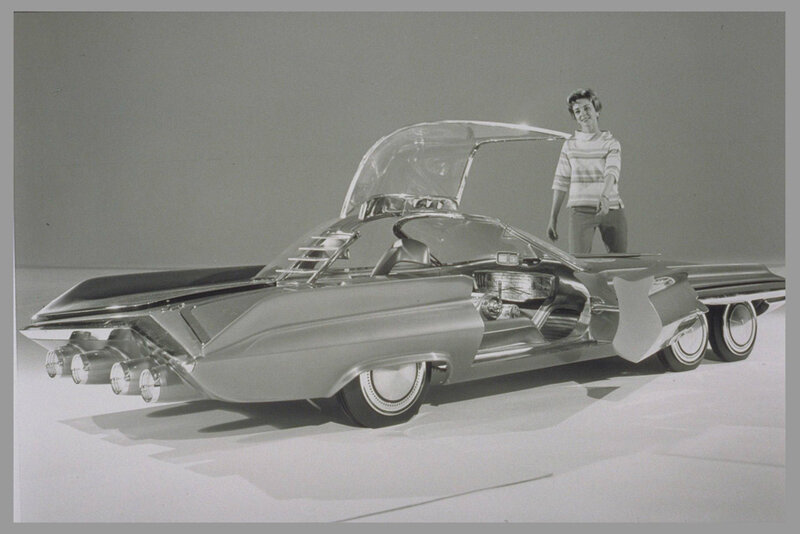 Futuristic concept car with woman