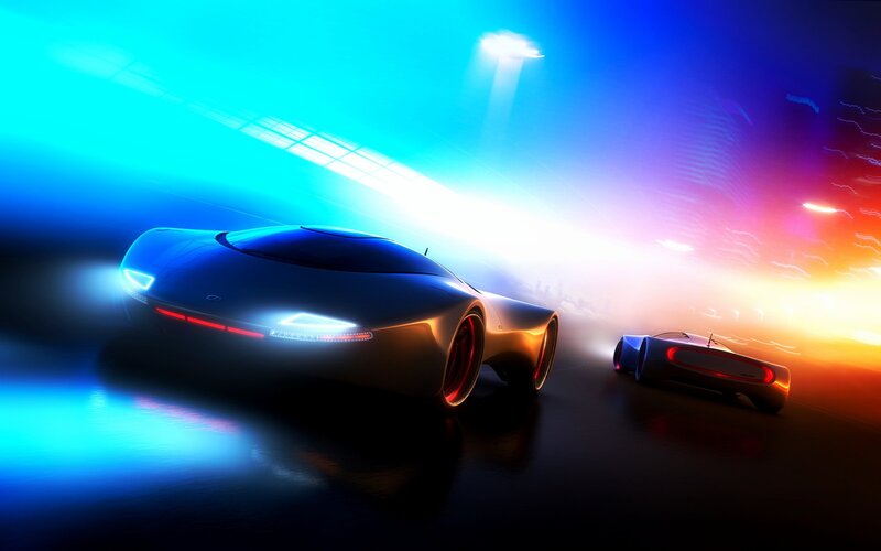 Futuristic Concept Cars — Blue, Dramatic, Night, Digital Art, Lights