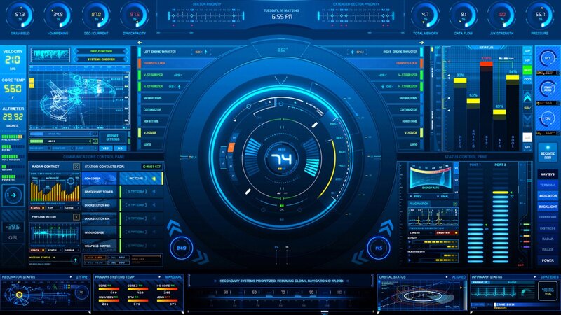 Futuristic Control Panel — Blue, Technological, Digital Art