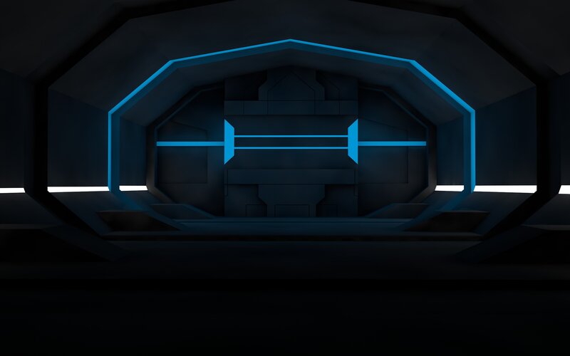 Futuristic Corridor — Black, Dark, 3d Render, Blue Lights