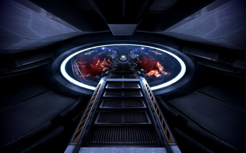 Futuristic Corridor — Black, Dark, 3d Render, Ladder