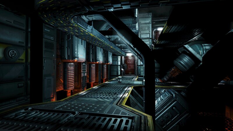 Futuristic Corridor — Black, Dark, 3d Render, Machinery