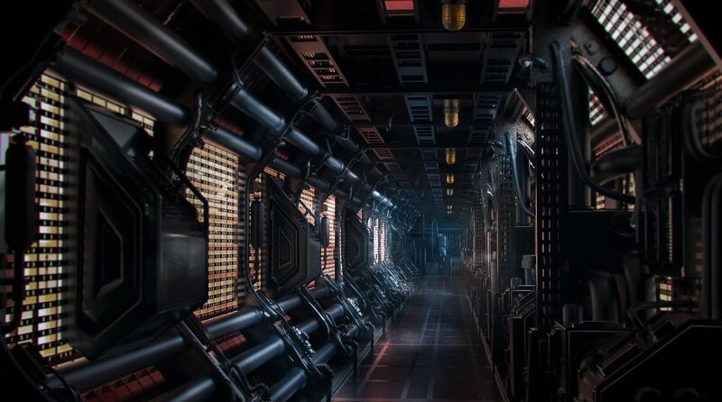 Futuristic Corridor — Black, Dark, 3d Render