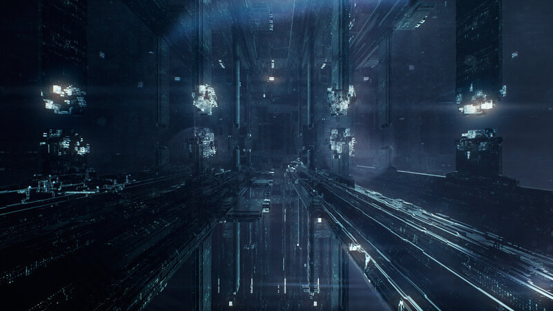 Futuristic Corridor — Blue, Dark, Night, 3d Render, Lights