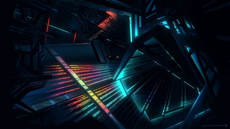 Futuristic Corridor — Blue, Dark, Night