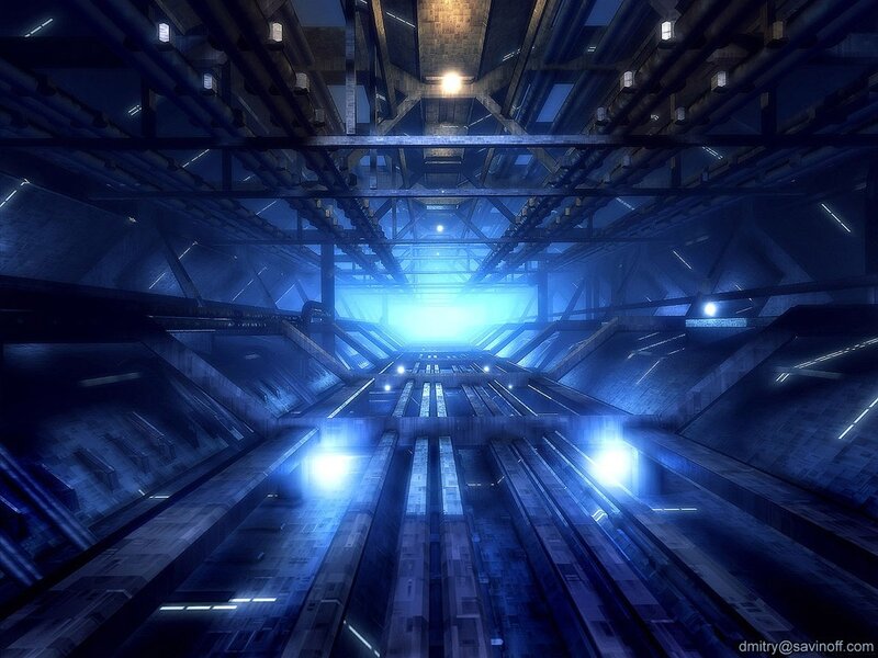 Futuristic Corridor — Blue, Dramatic, Digital Art, Tunnels