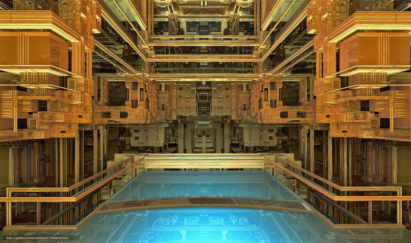 Futuristic Corridor Interior — Gold