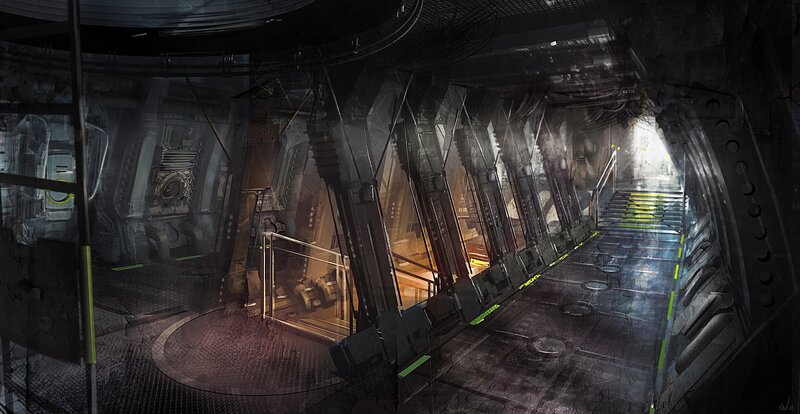 Futuristic Corridor Interior — Gray, Dramatic