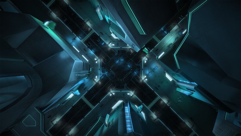 Futuristic Corridor Intersection — Blue, Dark