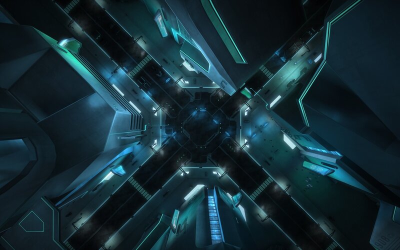 Futuristic Corridor Intersection — Blue
