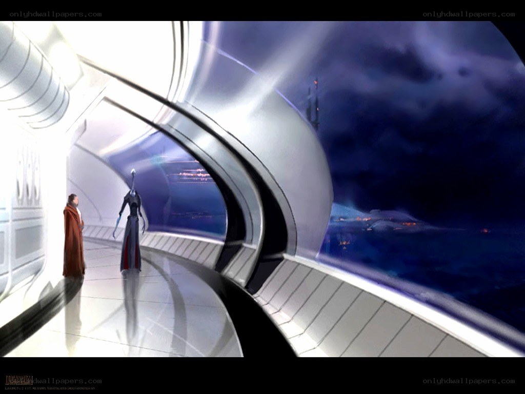 futuristic corridor with alien view