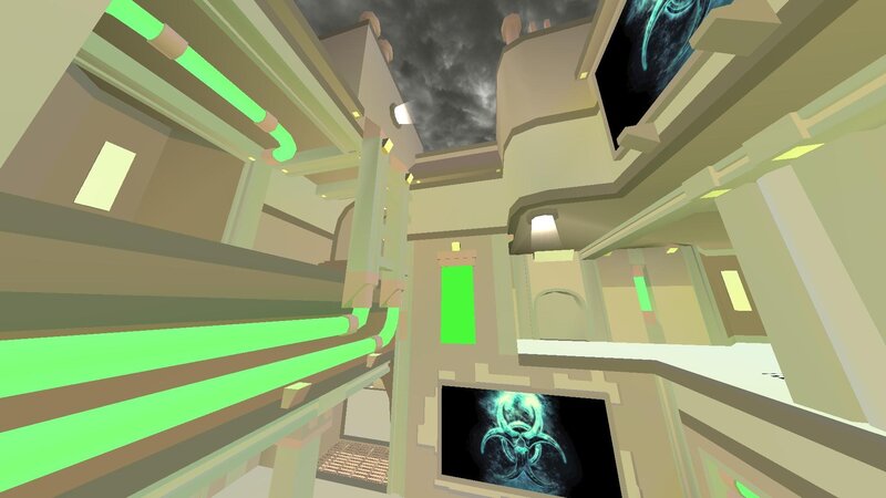 futuristic corridor with biohazard sign