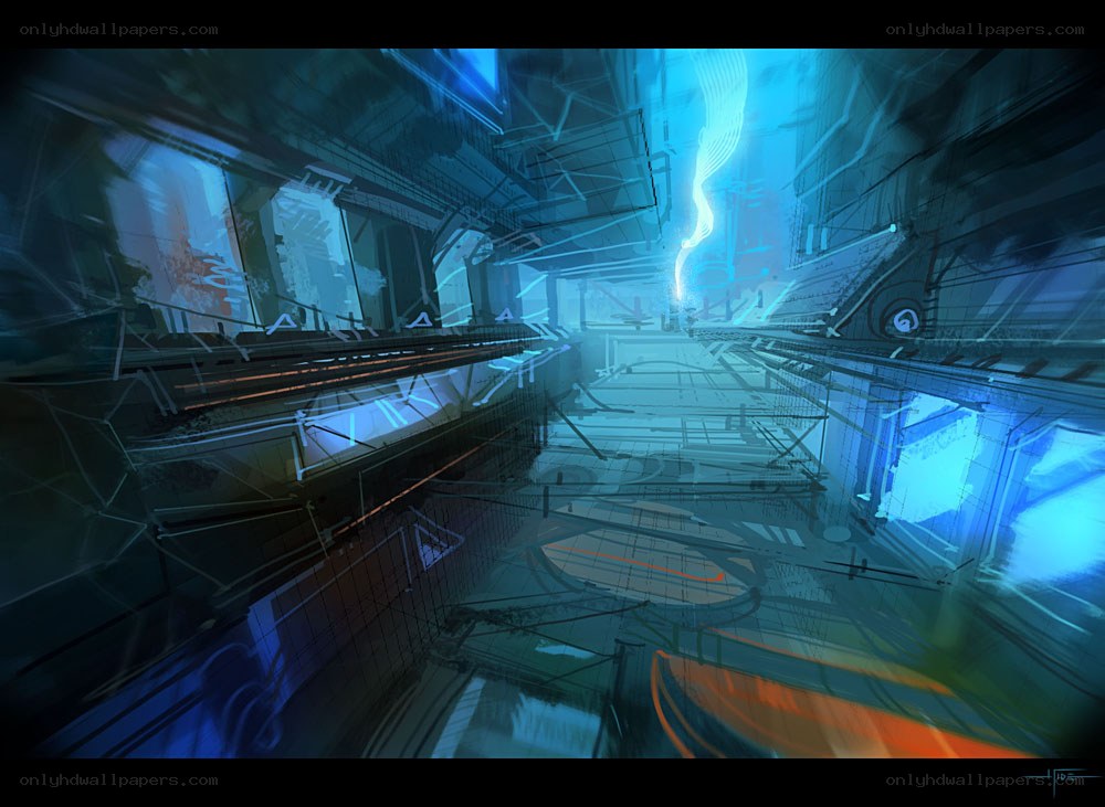 futuristic corridor with blue light